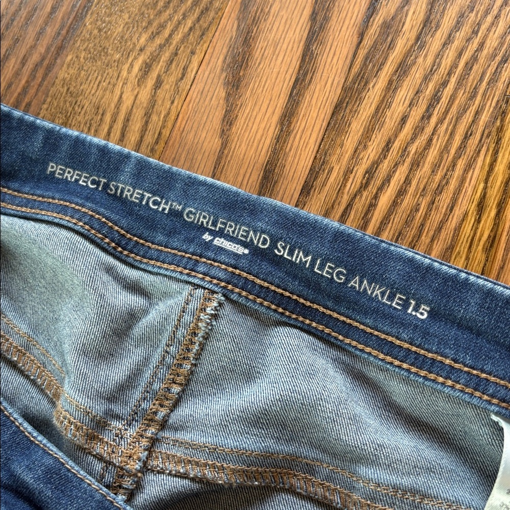 Chico’s perfect stretch girlfriend slim leg ankle sz 1.5 (10) jeans w/tapestry - Picture 6 of 9